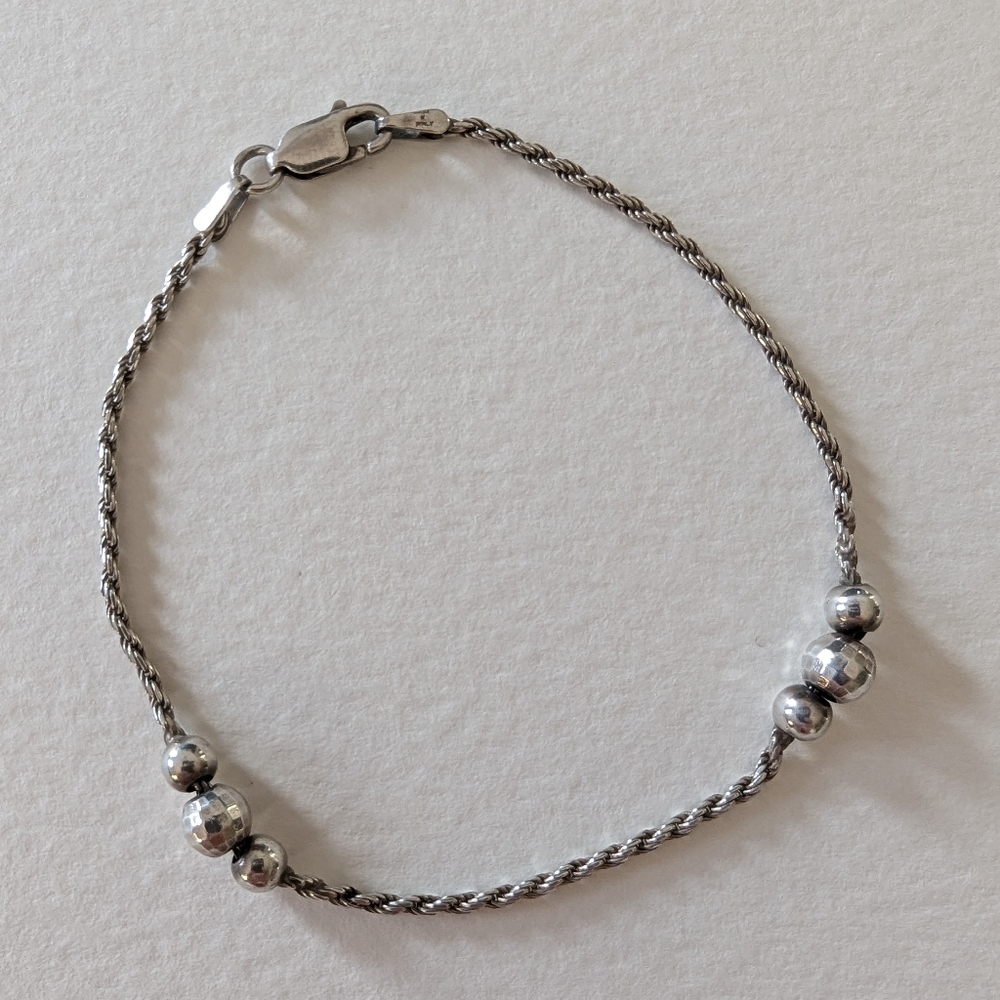 FAS Signed Sterling Silver Bead on 7" Rope Chain Bracelet
